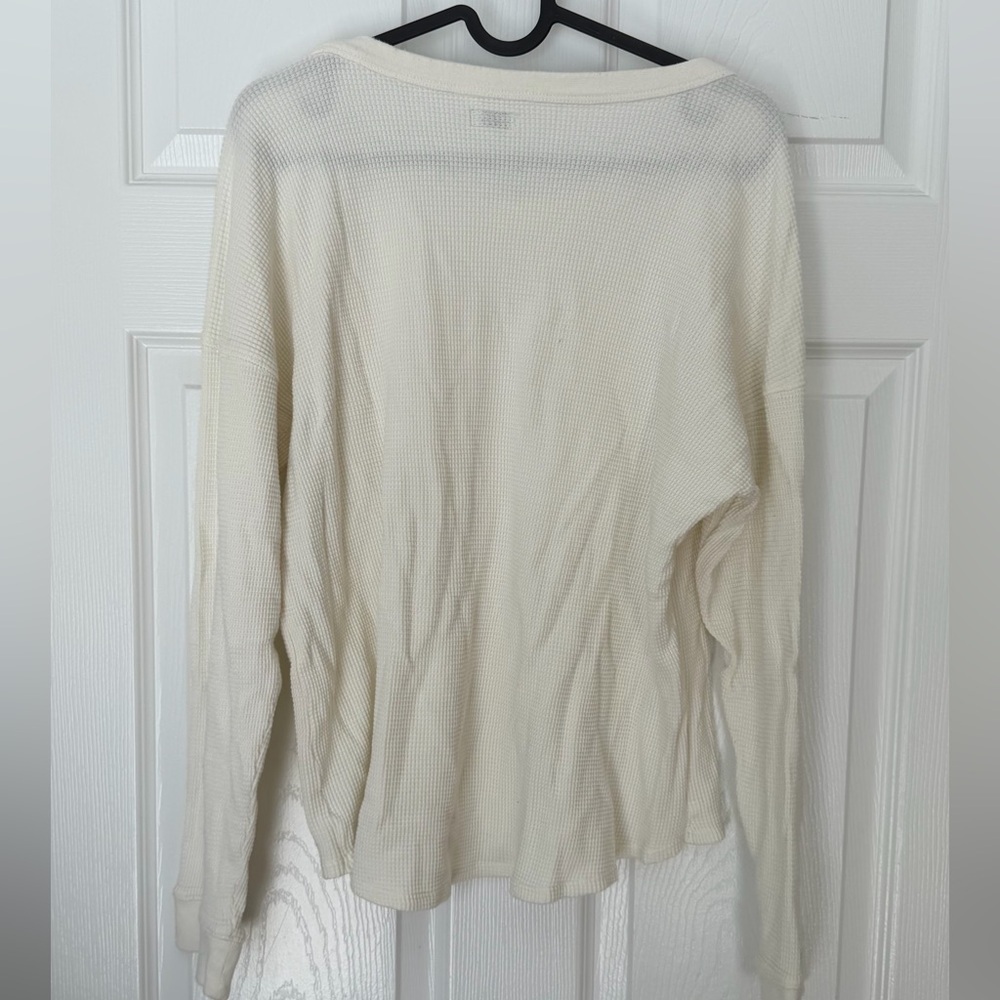 Faherty Women's White Cream Waffle Knit Long Sleeve Tee - Picture 2 of 5
